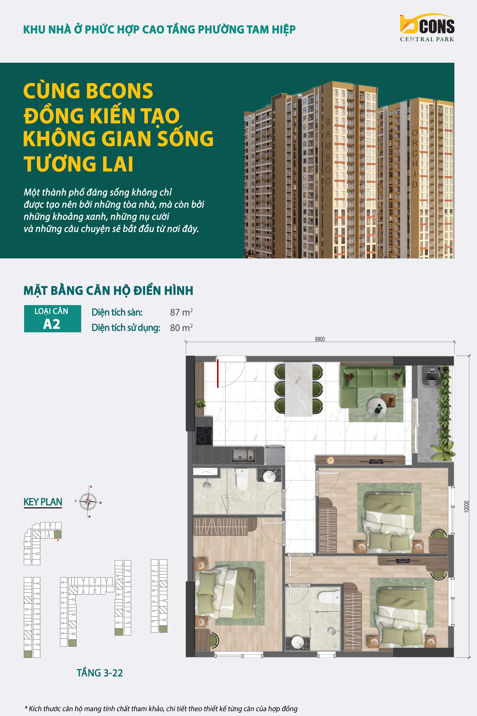 Mặt bằng căn hộ loại A2 Bcons Central Park