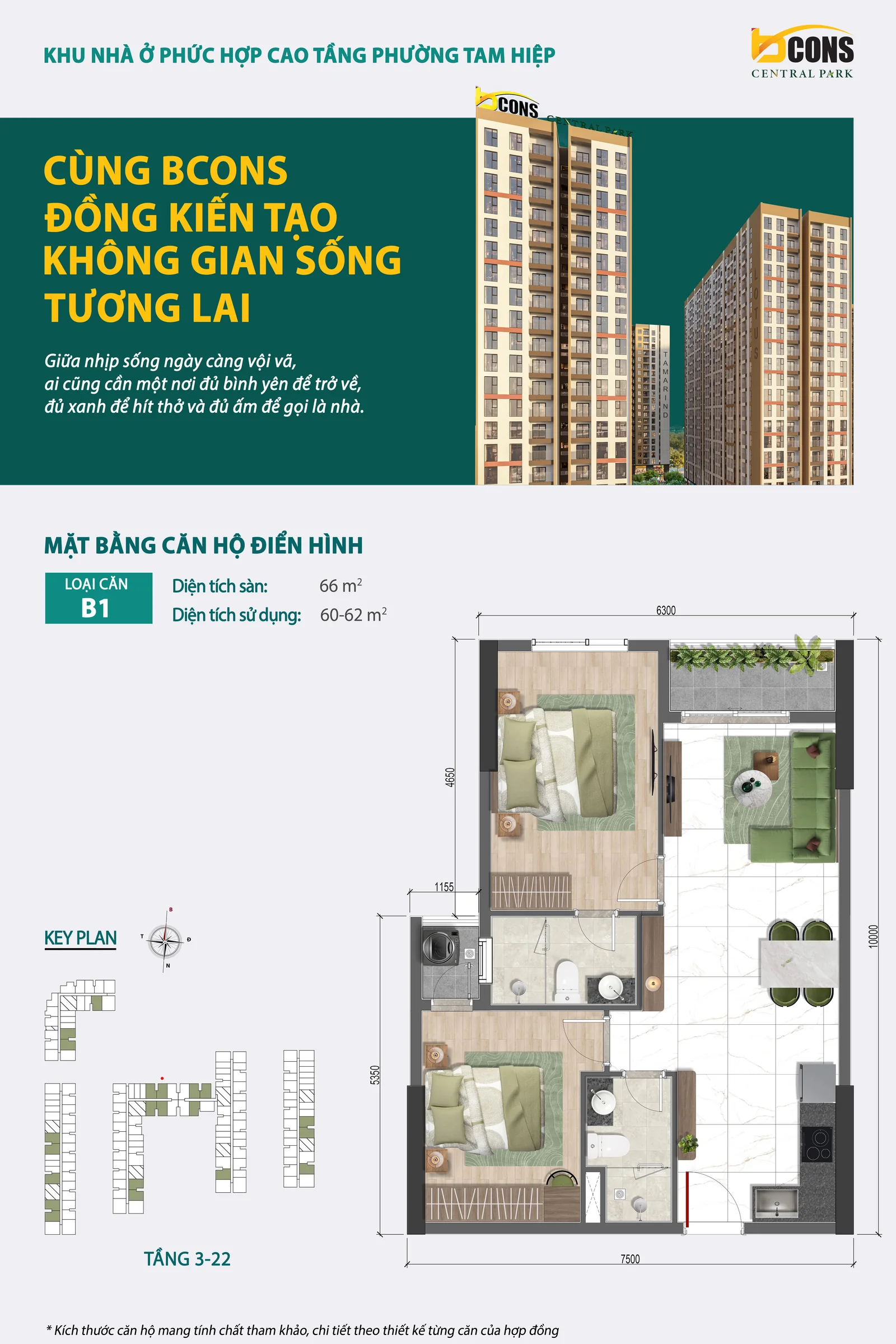 Mặt bằng căn hộ loại B1 Bcons Central Park