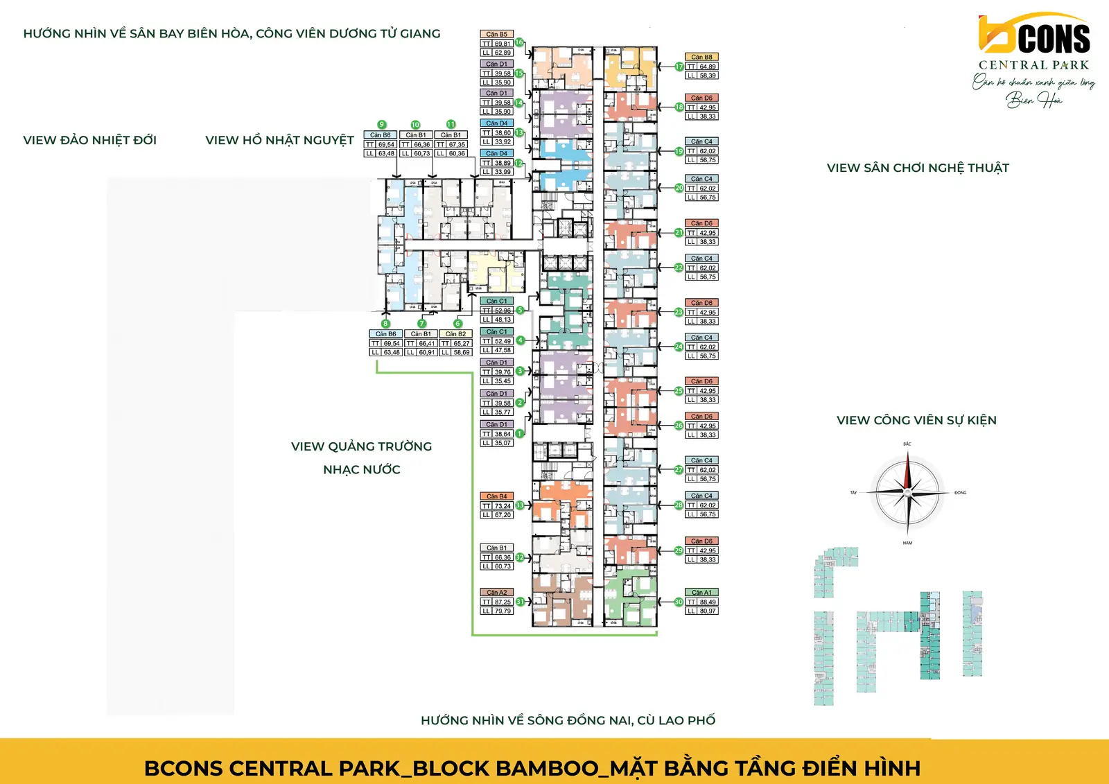 Mặt bằng tầng điển hình tháp Bamboo Bcons Central Park